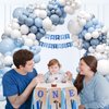 134pcs Blue and White Balloon Arch Kit, Blue and White Balloons with Dusty Blue Confetti Balloons for Anniversary Gender Reveal Wedding Baby Shower Birthday Party Decorations