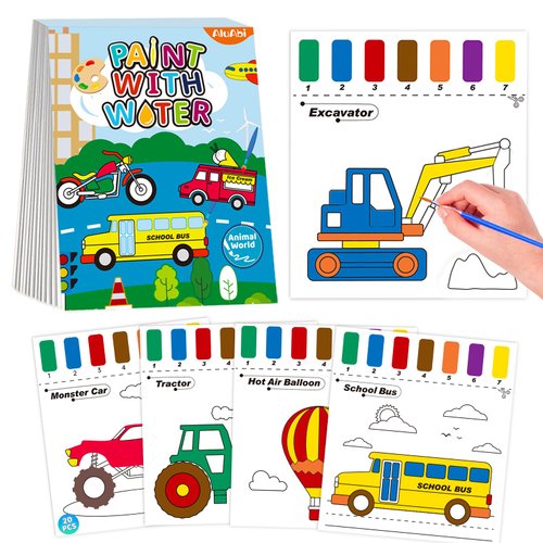 Paint with Water Books for Kid, Traffic Watercolor Coloring Art Craft Kit, Painting Book Gifts for kid Age 3 4 5 6 7 8, Coloring Art kit for Indoor Outdoor Travel School Home