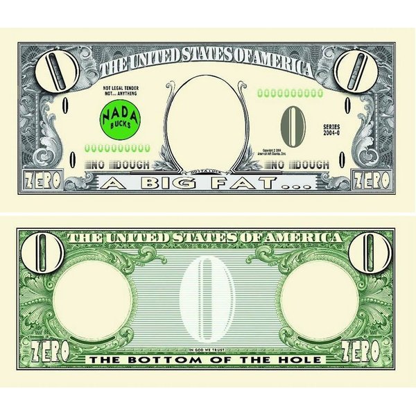 10 Big Fat Zero Dollar Bills with Bonus “Thanks a Million” Gift Card Set