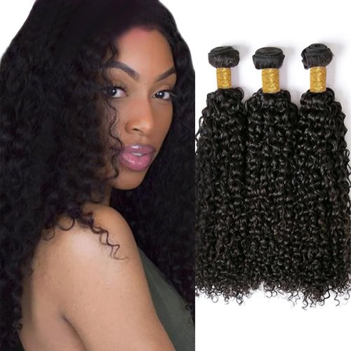 Curly Human Hair Bundles Natural Black Curly Wave Bundles Human Hair 1B Kinky Curly Bundles Hair Weave 22 22 22 Inch Brazilian Virgin Remy Hair Extensions Silky Soft 3 Bundles