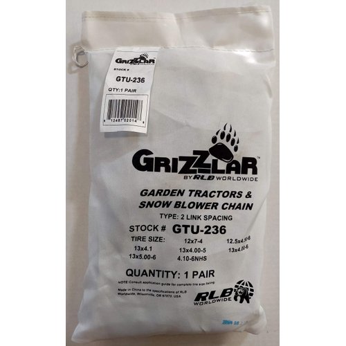 Grizzlar GTU-236 Garden Tractor Snowblower 2 link Ladder Alloy Tire Chains Tensioner included 12.5x4.50-6 12x7-4 13x4.1-6 13x4.00-5 13x4.00-6 13x5.00-6 4.10-6NHS 4.10/3.50-6 4.10-6