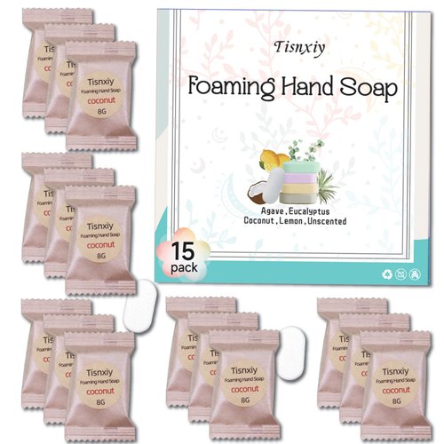 Tisnxiy Foaming Hand Soap Tablet Refills,15 pack Make 120 fl oz Total (15x 8 fl oz)-Variety Pack Scents,Eco Friendly Products & Cleaning Supplies for Hand Wash (coconut)