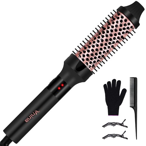 1.5 inch Thermal Brush for Blowout Look, Heated Round Brush, Hair Straightening Curling Brush with 2 Temp Settings, Blowout Ceramic Curling Iron Brush for Medium & Long Hair, Dual Voltage for Travel