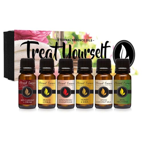 Eternal Essence Oils Treat Yourself Fragrance Oil Gift Set - 6 Long Lasting Scents in 10mL Amber Glass Bottles - Oils for Diffusers, Soap & Candle Making, Aromatherapy - Includes Peach Citrus & More