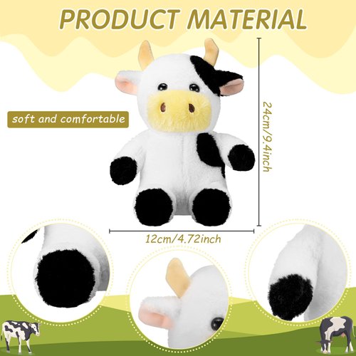 Wettarn 4 Pcs Cows Stuffed Animal Bulk 9.8'' Cow Plush Toy Cows Dolls Cute Soft Cuddly Cow Christmas Birthday Gifts Cow Party Decor Plush Toy Set for Kids Girls Boys(Cow)