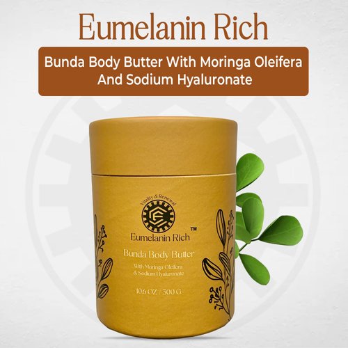EUMELANIN RICH Bunda Body Butter African Shea & Cocoa Butter Infused With Moringa Oleifera & Sodium Hyaluronate-Intense Hydration for Dry Crepey Skin10.6oz