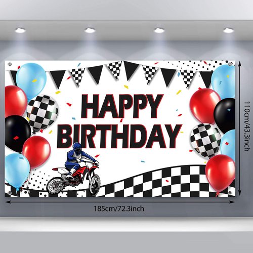 Sumind Dirt Bike Birthday Decoration Backdrop Banner Motocross Dirt Bike Racing Dirt Bike Themed Birthday Party Supplies, 72.8 x 43.3 Inch