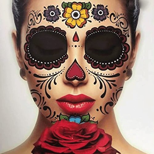 9 Sheet Halloween Temporary Face Tattoo Stickers Day Of The Dead Personalized Masquerade Face Stickers Floral, Red Roses, Black Floral, Skeleton Halloween Makeup Party