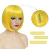 YBYMCAI Yellow Bob Wig With Bangs Short Yellow Bob Wigs For Women Straight Bob Bangs Wig 10 Inch Natural Looking For Daily Party Use