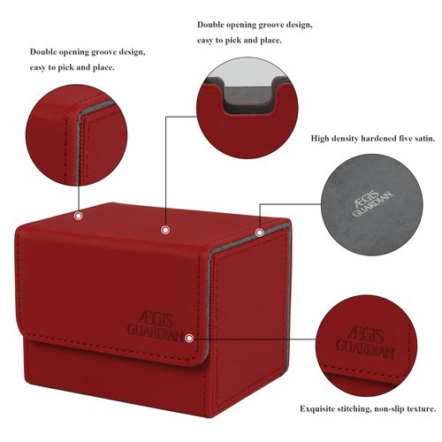 AEGIS GUARDIAN Card Deck Box for MTG, Commander Deck Box Hold 120+ Sleeved Cards, Leather Strong Magnet Card Deck Case Holder for Magic Cards TCG CCG, Red and Greay Ineer
