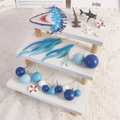 DRWATE 22 PCS Shark Cake Topper Shark Figurines Decorations for Boys Girls Ocean Theme Birthday Party Supplies (Blue)