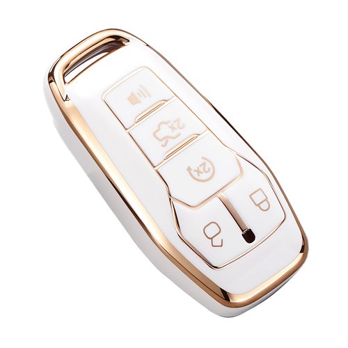 for Ford Key Fob Cover, Premium Soft TPU Full Protection Key Fob Case for Ford Fusion Mustang F150 Edge Explorer Lincoln MKZ MKC MKX Smart Remote Key Protector,Size A-Ivory