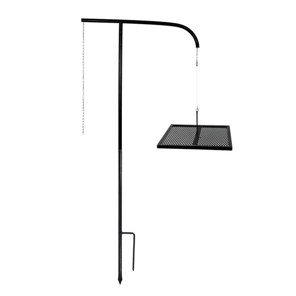 GameMaker Open Fire Swing Grill | Portable Camping Grill | Black | Pole Dimensions: 60” tall & .75” Thick Steel | Grill Dimensions: 18” x 16. 5”