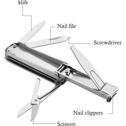 5in1 Multi Nail Clippers, Mini Foldable Portable Nail Cutter with Key Chain, Nose Hair Scissors, Nail Files, Purpose Pocket Knife, Screwdriver Suitable for Travel, Fishing, Hiking, Camping