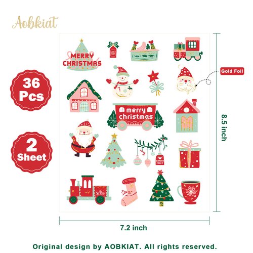 AOBKIAT Christmas Temporary Tattoos,36 Glitter Styles Fake Tattoos Stickers for Body Face,Red Green Christmas Party Decorations,Goodie Bag Stuffers Fillers,Office School Xmas Party Favors