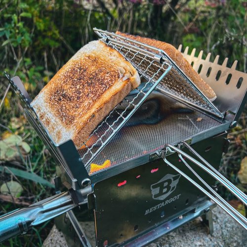 Bestargot Campfire Grill & Camping Toaster, Portable Camping Grates Over Fire Pit for Gas Stoves and Wood Stoves - Stainless Steel, Foldable, Compact, Ideal for Solo Camping, Picnics, and Fishing
