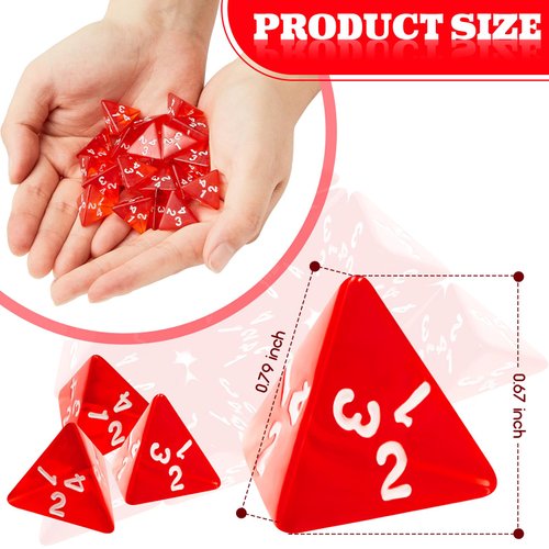 Juexica 48 Pcs Red D4 Dice Bulk Cone Transparent 4 Sided Dice 0.8 Inch Clear Red Dice Polyhedral Tiny Dice Mini Dice Set Role Playing Dice for Party Table Games Toys