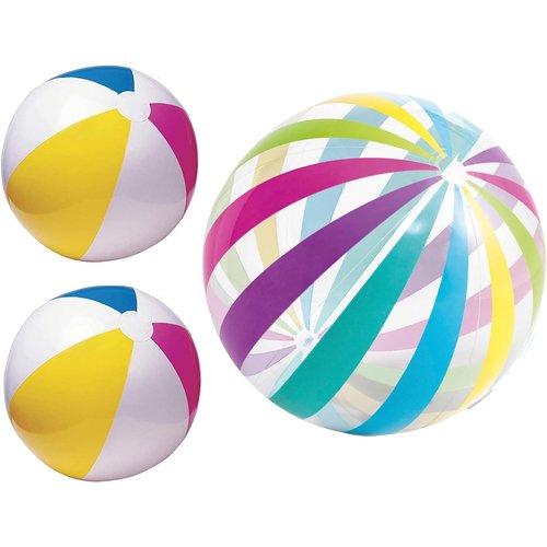 LINE42 Big Beach Ball Set for Summer Pool or Beach - One Jumbo Giant 42 Inch Beach Ball and Two 24 Inch Classic Beach Balls, Rainbow Beach Balls for Swimming at The Pool