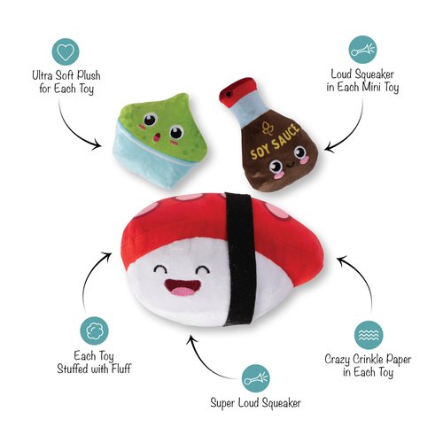 Fringe Studio Plush Dog Toy Set, Soy Mates, 3 Piece Set, Pet Shop Collection (312503)