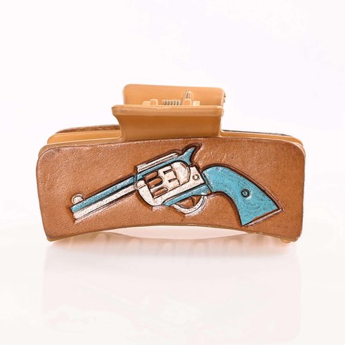 Merbaa Rodeo Rose Grip Claw Clip matte finished Clutcher with hand tooled cowhide patch for long ...