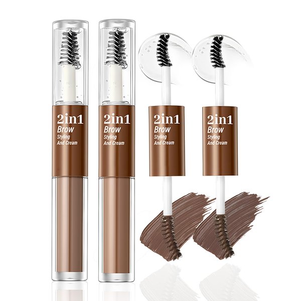 DAGEDA 2Pcs Brow Gel and Clear Eyebrow Gel,Long-wear Eyebrow Setting Gel,Smudgeproof,Waterproof Brow Makeup with Double Design(Dark Brown+Natural Brown)
