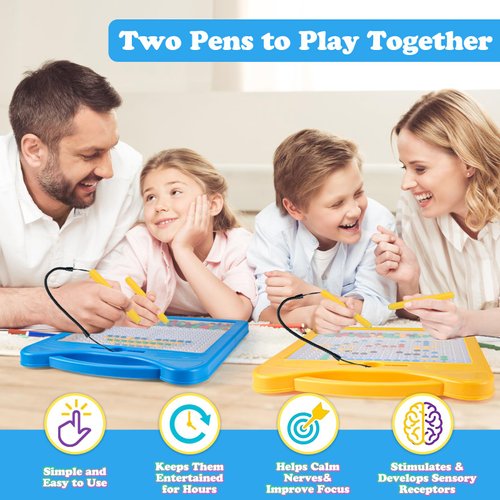 Svance Magnetic Drawing Board for Kids, Toddler Magnet Doodle Board with Beads and 2 Pens, Magnetic Dot Art Toys, Airplane Car Travel Activities (Blue Cat)