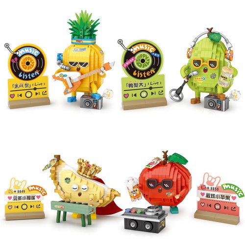 MEIEST Mini Fruit Party Building Blocks Set,Cute Fruit Rock Band Collection Construction Building Bricks Toy,Hip-hop Style Home Decor (4 in 1)