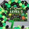 Vlipoeasn 90PCS 7th Birthday Video Game Party Decorations for Boys Set Green 7th Birthday Supplies -7th Video Game Backdrop, Balloons, Tablecloth, Gamer and 7 Foil Balloons for 7th Birthday Party