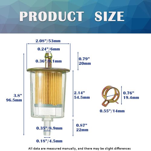HayEastdor 4PCS 5/16" Universal Fuel Filters with 8PCS 14mm Hose Clamps Gas Inline Fuel Filter Replacement for Motorcycles, Cars, Trucks HE007