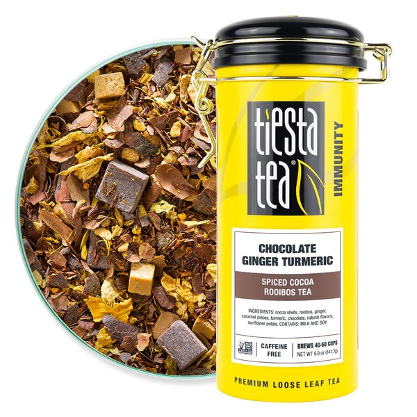 Tiesta Tea - Chocolate Ginger Turmeric | Spiced Cocoa Rooibos Tea | Premium Loose Leaf Tea Blend | Non-Caffeinated Tea | Make Hot or Iced Tea & Brews Up to 50 Cups - 5 Ounce Refillable Tin