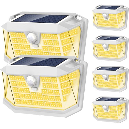 LANSOW Solar Motion Lights Outdoor 6 Pack, 188 LED/3 Modes, Motion Sensor Outdoor Light, IP65 Waterproof 270° Lighting, Solar Powered Security Flood Lights for Outside Yard Garden Wall(Warm White)