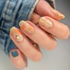 24Pcs Fall Press on Nails Short Square Fake Nails Gold Maple Leaf Full Cover Artificial Thanksgiving False Nails Nude Pink Nails Autumn Glossy Designs for Women Girls Acrylic Manicure Decorations