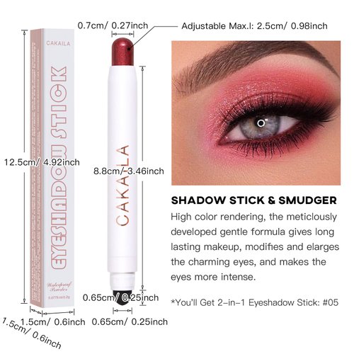 LOKFAR Cream Eye-Shadow Stick, Waterproof Cream Eyeshadow Pen Rotatable Creamy Eye Shadow Pencil Crayon, Matte and Shimmer Eyeshadow Makeup Stick with Sponge Smudger (05# Rose Red Shimmer)