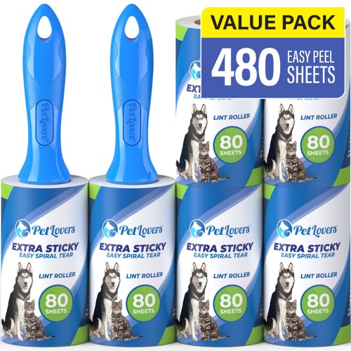 PetLovers Lint Rollers for Pet Hair Extra Sticky 6 Pack - Lint Remover for Clothes