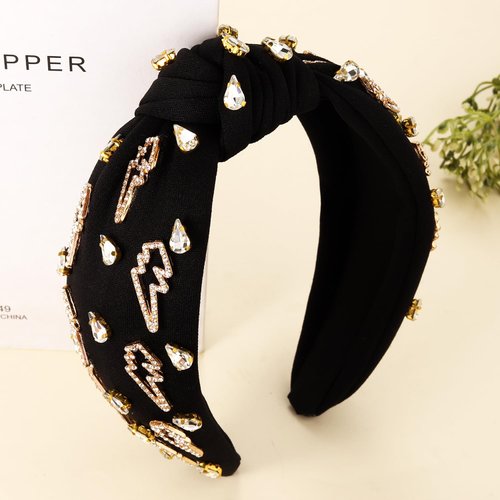 YAHPERN Lightning Bolt Headbands for Women Halloween Headbands Embellished Rhinestone Crystal Knotted Headbands Halloween Outfits Accessories Party Favors Gifts