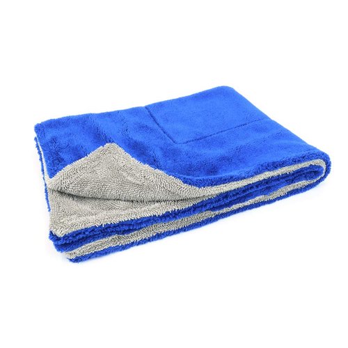 [Amphibian] Dual Side Microfiber Car Drying Towel - One Side Twist, One Side Plush - 20"x30" (Blue/Gray) - 1 Pack