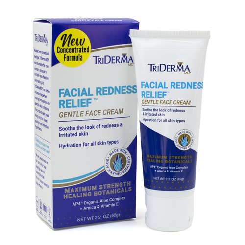 TriDerma Facial Redness Relief Gentle Face Cream, Soothing & Relieving Daily Moisturizer for Redness, Repair Uneven Skin Tone, Irritated or Sensitive Skin | Day/Night | (2.2 Oz. Tube)