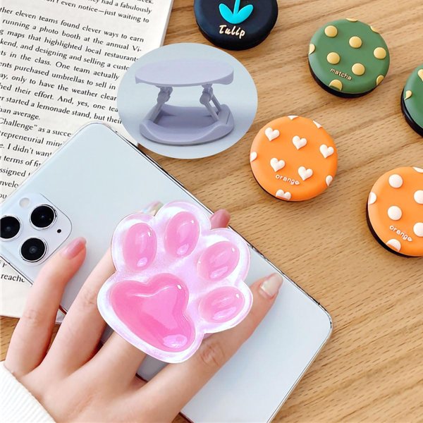 Cute Luminous Cat Paw Phone Grip, Kawaii 3D Shinny Pink Phone Holder Stand Compatible with iPhone and Kindle, Phone Charm and Accessories for Girls Women