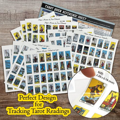 Joyppy Tarot Stickers for Journaling - 336 PCS Mini Tarot Card Stickers for Beginners - 1.25" x 0.78" - Tarot Journal Stickers Based on Rider Waite Tarot Deck, Tarot Cheat Sheet Included