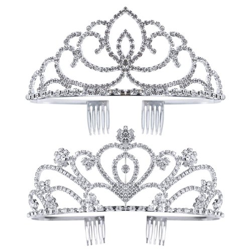 Exacoo Pack of 2 Rhinestone Tiara Crown Exquisite Headband Comb Pin Wedding Bridal Birthday Tiaras