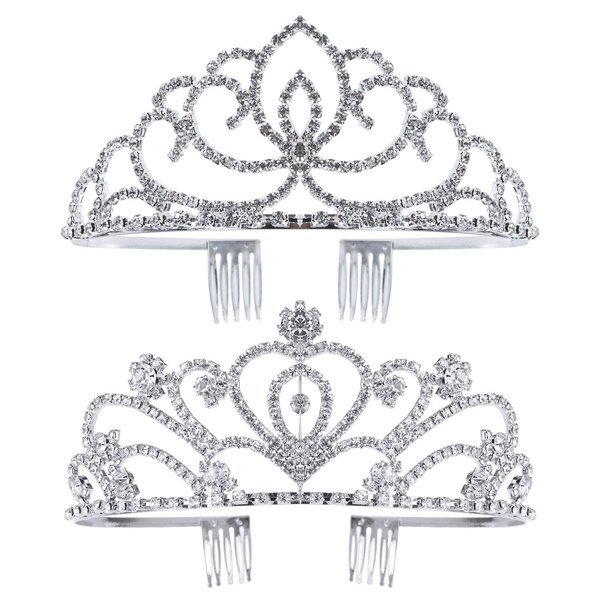Exacoo Pack of 2 Rhinestone Tiara Crown Exquisite Headband Comb Pin Wedding Bridal Birthday Tiaras