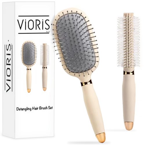 Vioris Aura Hair Care Detangling Brush & Roller Set- Perfect hair brushes for women with curly hair, Styling tools & appliances for tangle-free, Smooth Hair. (beige)