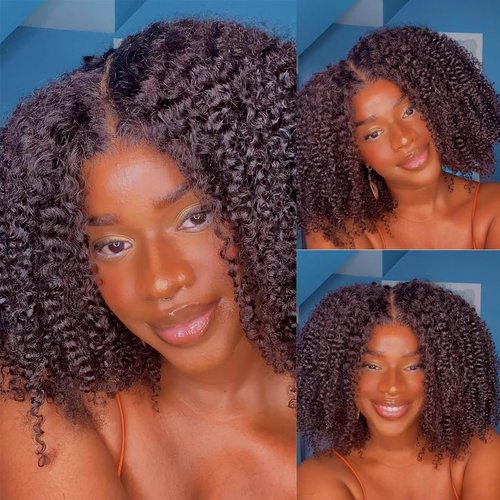 13x6 Lace Front Wigs Human Hair Curly Afro Wig Human Hair Afro Kinky Curly Transparent Lace Frontal Wigs Human Hair Pre Plucked With Baby Hair Knots Bleached 200% Density Natural Black 18 Inch