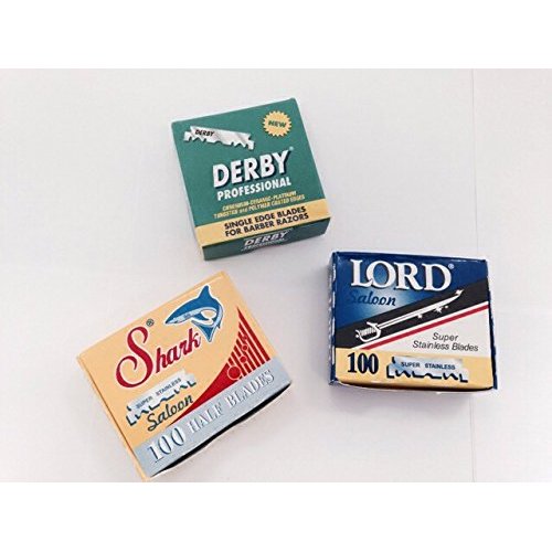 300 Variety Razor Blades -- 100 Pack of Lord, Shark and Derby --Barber Shavette Blades Single Blades
