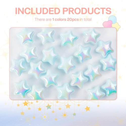 Pretty Jolly 20Pcs Big Star Beads Lovely Acrylic Beads for Jewelry Making Loose Beads for DIY Craft Pure-Colored Shaped Beads for Bracelet Making Necklace Keychain Wristband-Blue