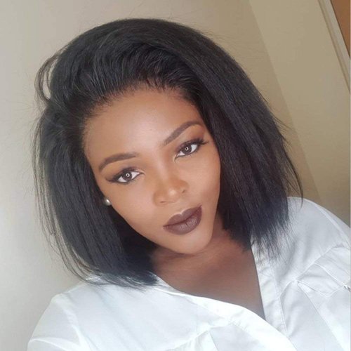 RHAH Kinky Straight Human Hair Wigs for Black Women 13x4 HD Lace Frontal 10 Inch Short Bob Lace Front Wigs with Baby Hair Pre Plucked Italian Yaki Straight Wig Free Parting 150% Density