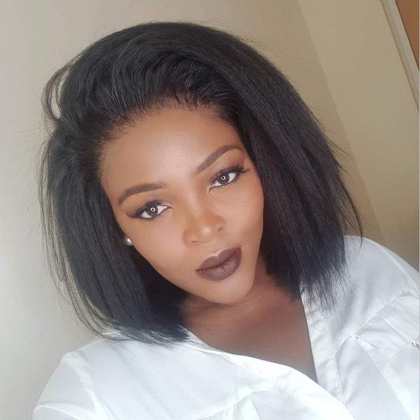 RHAH Kinky Straight Human Hair Wigs for Black Women 13x4 HD Lace Frontal 10 Inch Short Bob Lace Front Wigs with Baby Hair Pre Plucked Italian Yaki Straight Wig Free Parting 150% Density