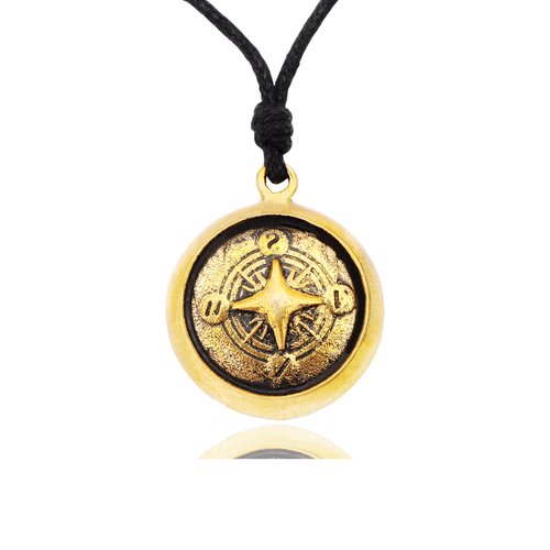 Compass Handmade Brass Gold Necklace Pendant Jewelry