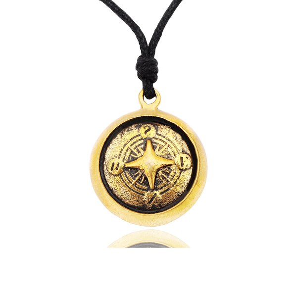 Compass Handmade Brass Gold Necklace Pendant Jewelry