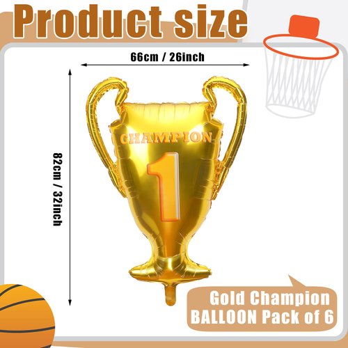 6 Packs Gold Champion Foil Balloons Championship Foil Trophy Balloon The First Prize Sport Balloons Basketball Soccer Football Anniversary Birthday Games Party Decorations